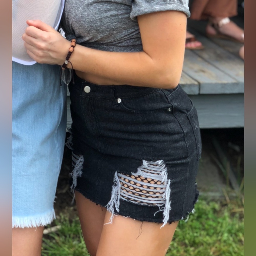 Black denim skirt